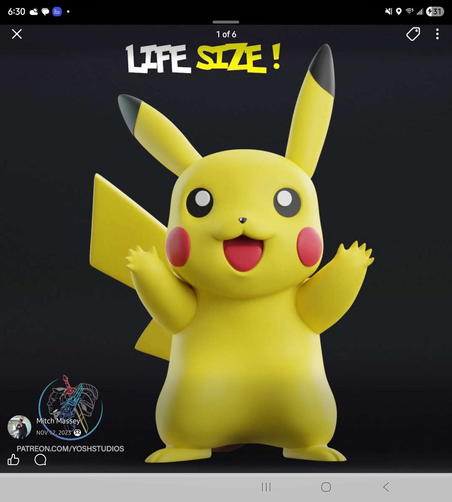 Large 1:1 1ft life size full size pokemon pikachu #0025 by 3dCurioPrints