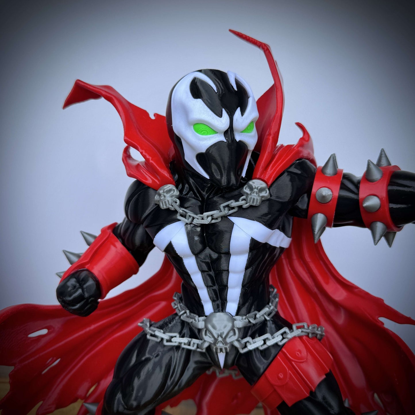 16" Spawn figure with customizable grey or neon green chains for collectors and display