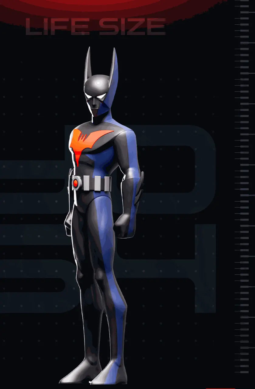 Life size 6ft 4in Beyond Batman statue in black with optional wings for dramatic displays and cosplay