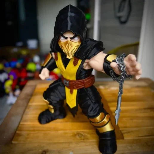 16-inch Scorpion figure from Mortal Kombat standing tall for display