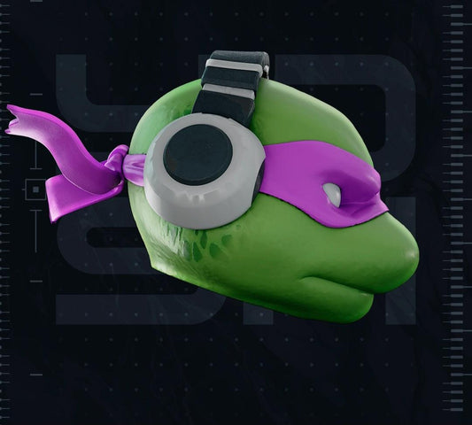 TMNT Donatello mask helmet with built-in headphones fitting up to 24-inch heads for kids and adults