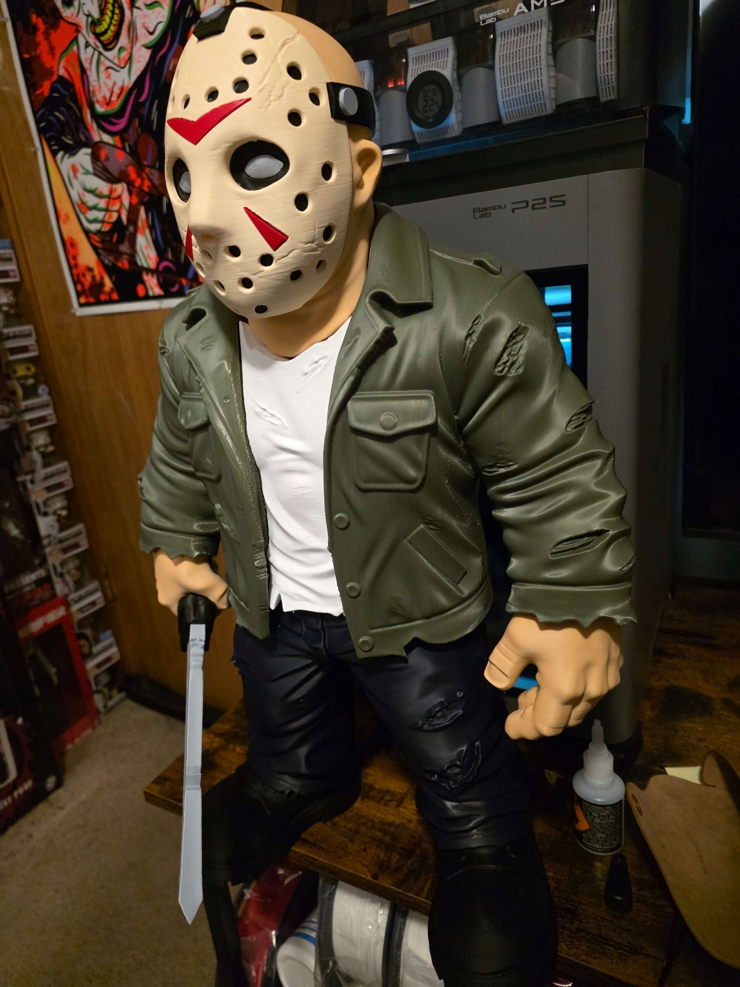 23 inch tall Jason Voorhees figure from Friday the 13th holding a sword