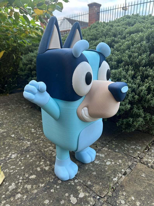 Large full-size Bluey 2 ft tall hand-crafted cartoon statue bust with blue coat and friendly smile