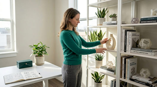 Arranging display-worthy gift on living room shelf