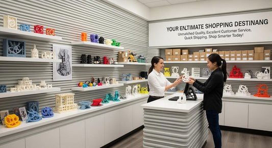 Modern 3D printed shop showcasing quality products with excellent customer service and fast shipping