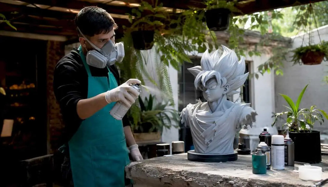 Applying clear coat on life-size 3D bust