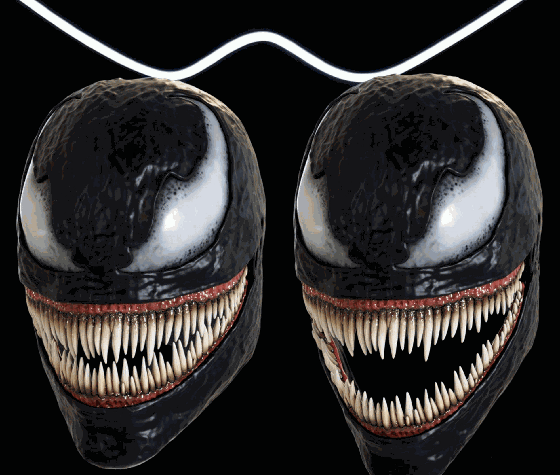 Venom mask helmet with functional jaw open and close fits heads up to 24 inches with white and beige teeth colors