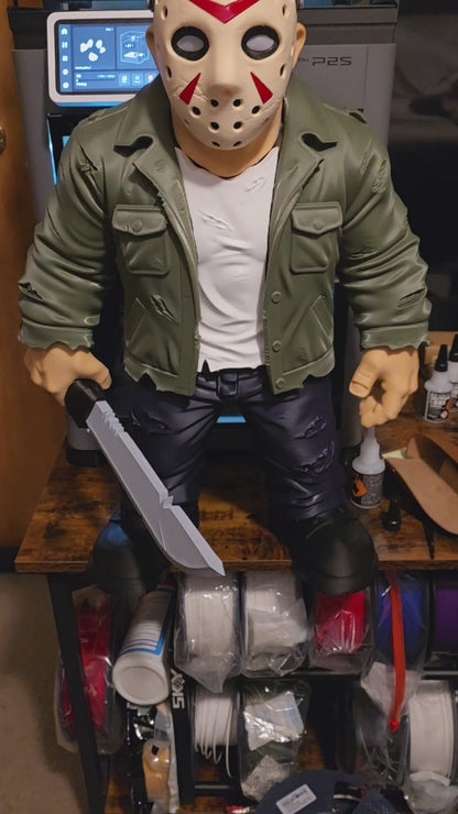 23" tall jason voorhees Friday the 13th he is 23 tall by 15x14 cause of sword