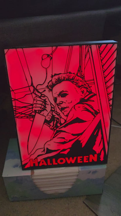 10" Michael myers lightbox halloween 1-2 days shipped comes with onn led and remote