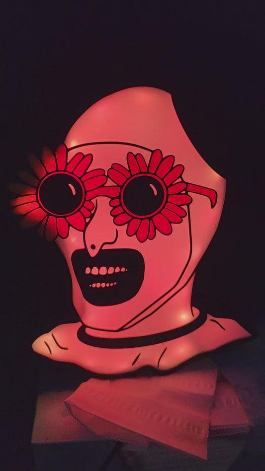 10" terrifier art the clown sunflower glasses with led remote ship 1-2 days