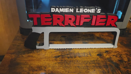 12" terrifier horror large logo prop ready to ship art the clown white saw large 12×6 1-2 days shipped