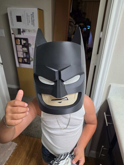 Full-size Lego vigilante mask with magnet assembly for easy wear