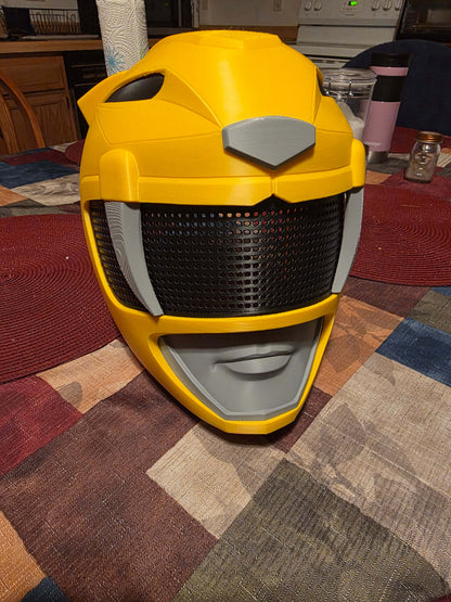 Yellow Power Ranger helmet mask with magnets, one size fits heads up to 24 inches
