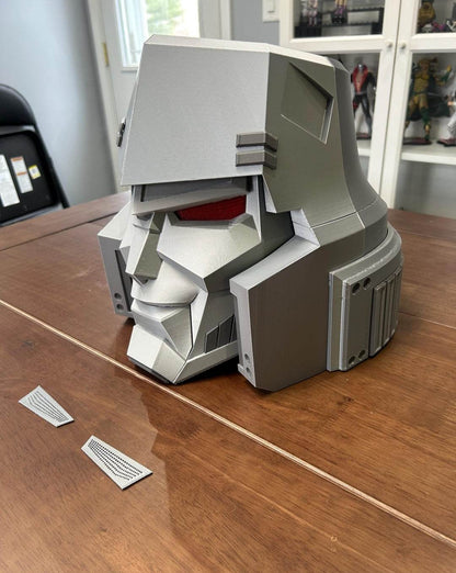 Megatron G1 grey helmet mask inspired by Transformers classic design for cosplay and collectible display