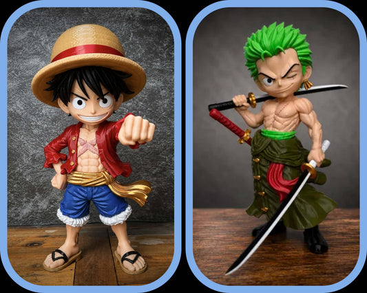 Two pack 26 inch Luffy and 18 inch Zoro One Piece collectible figures with assembly required