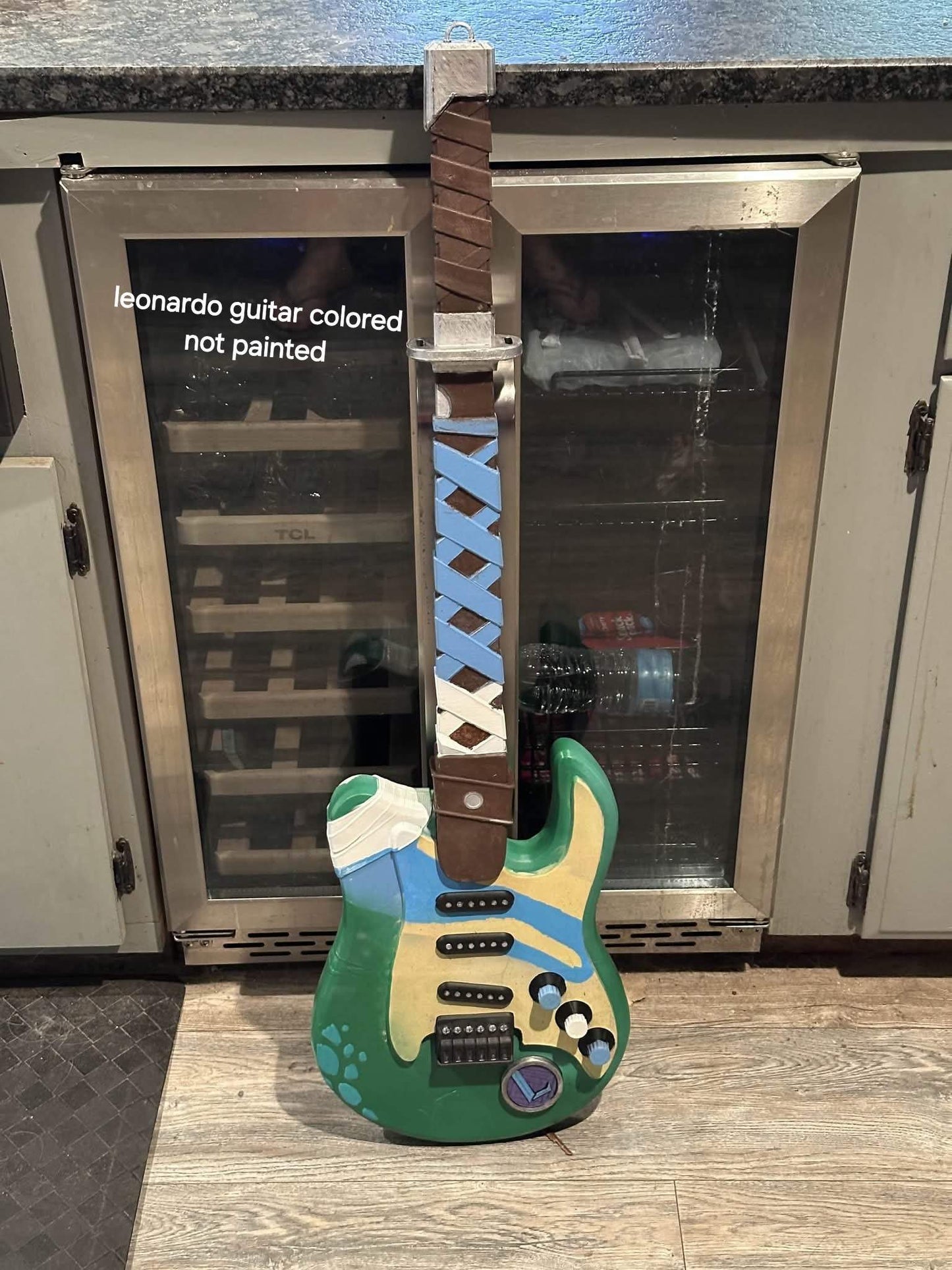 Colored TMNT Leonardo guitar prop for cosplay, unpainted and customizable design