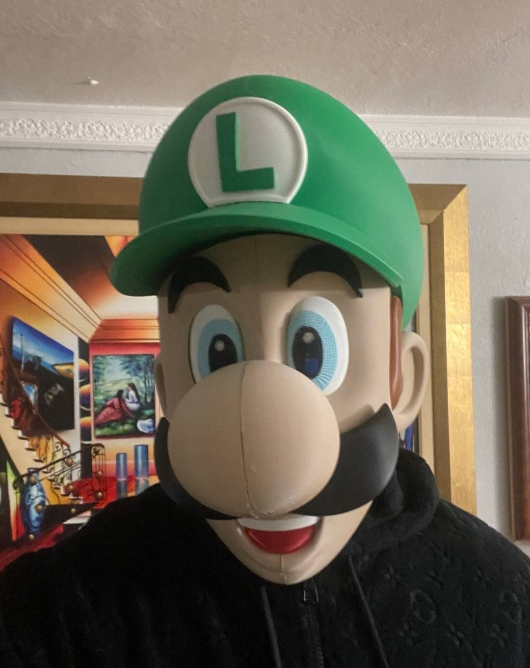 Luigi helmet mask with magnets fitting heads up to 24 inches for cosplay and photos