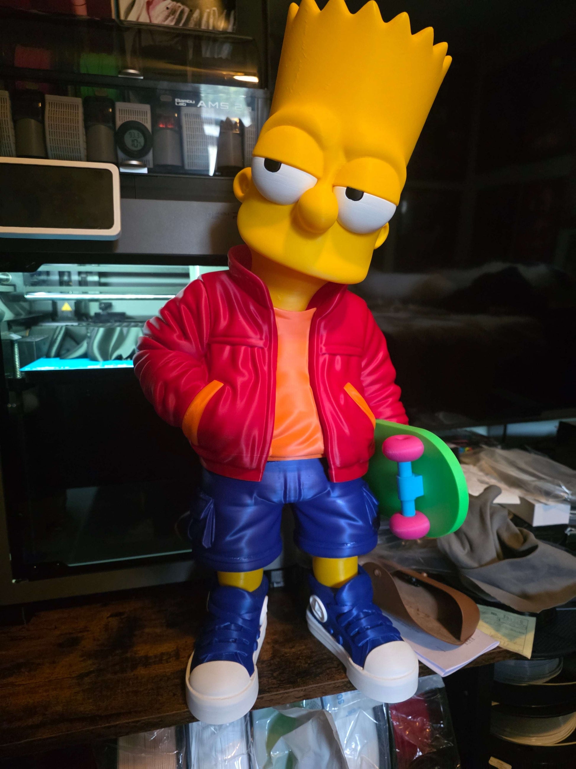 Large Bart Simpson sculpture 26 inches tall with skateboard memorabilia