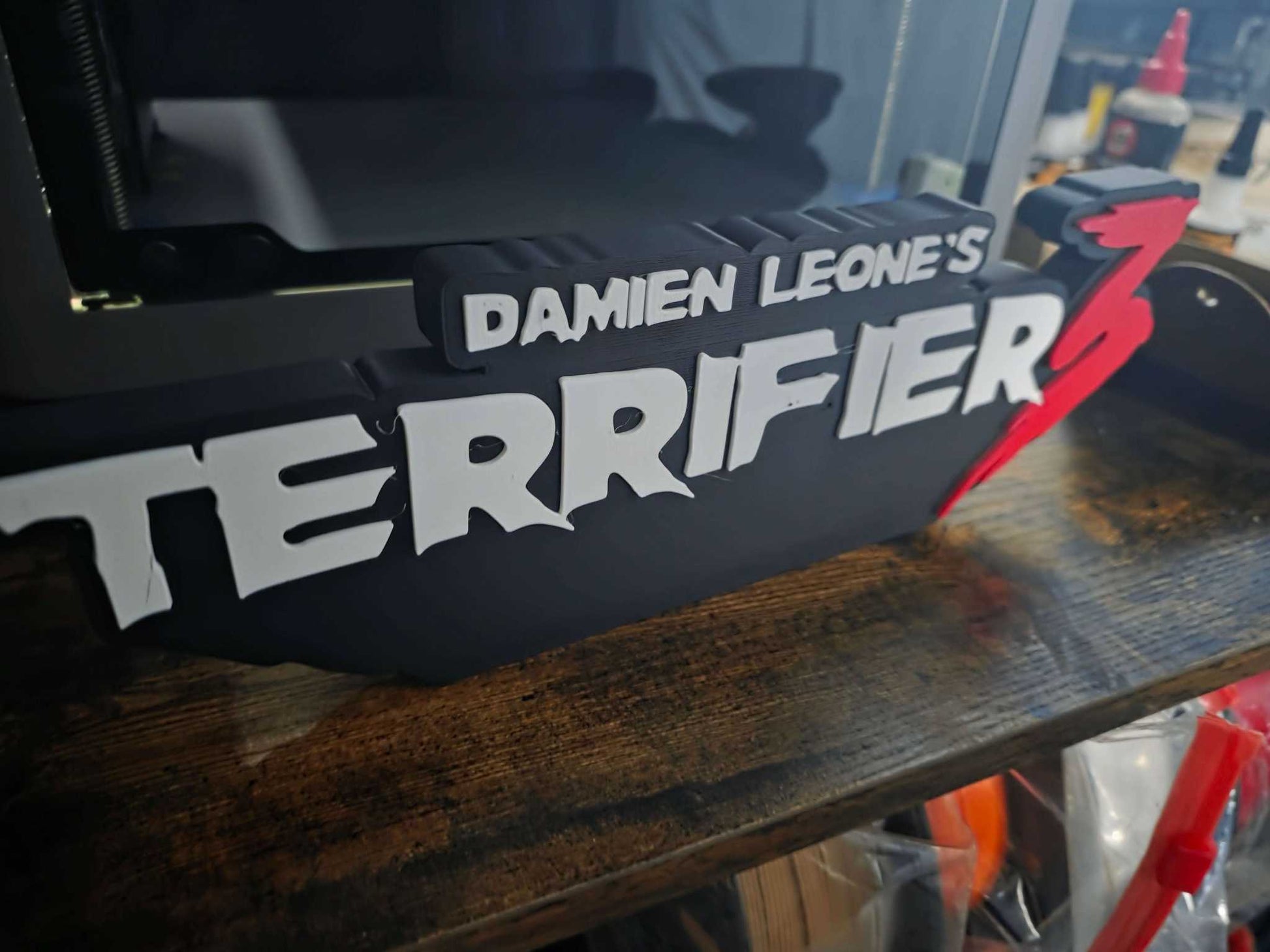 Terrifier logo art 12-inch wide Art the Clown horror prop for collectors and Halloween decor