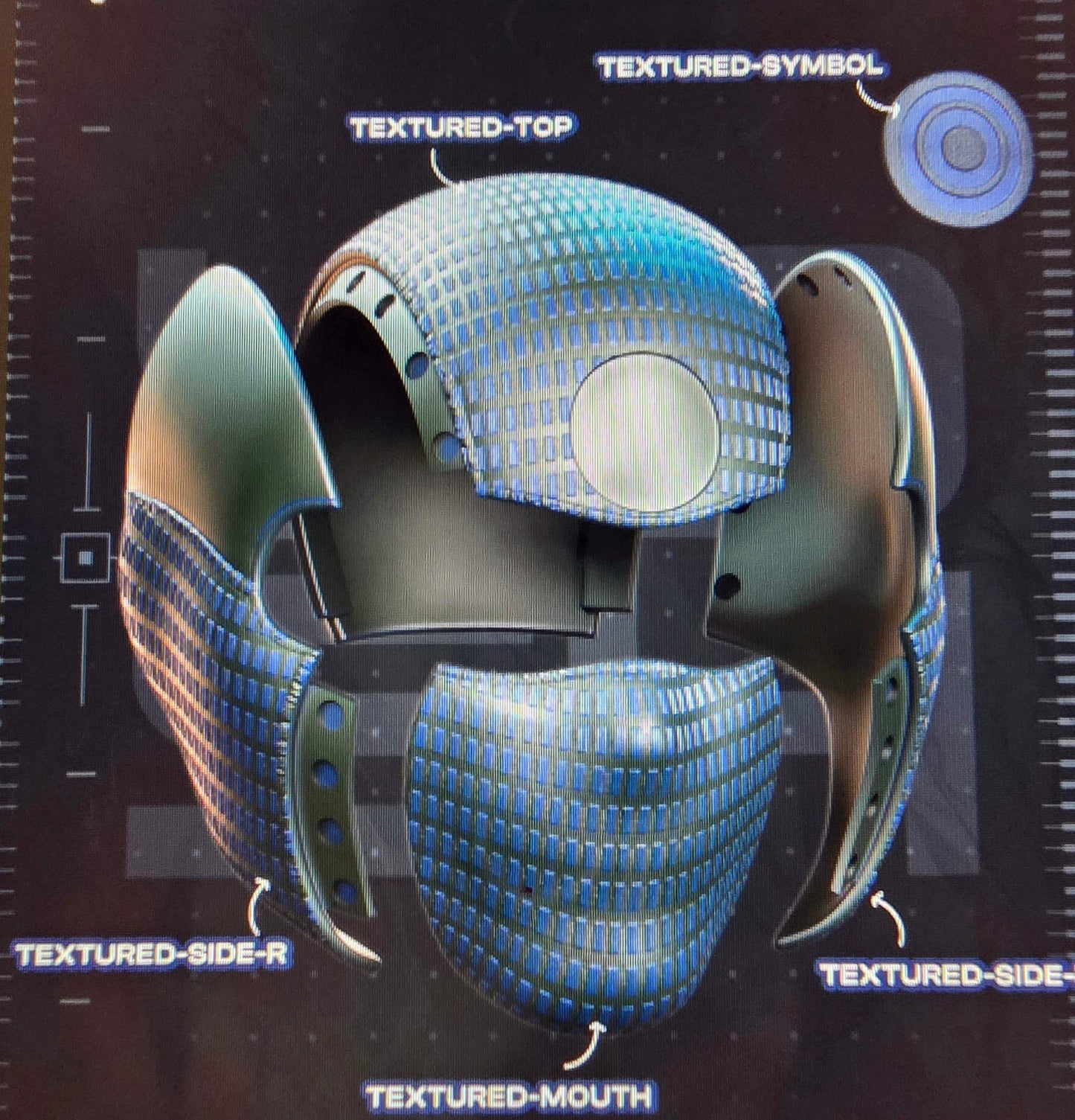 Full-head Bullseye vigilante mask with magnet-secured helmet and blue or black logo options for cosplay and costumes