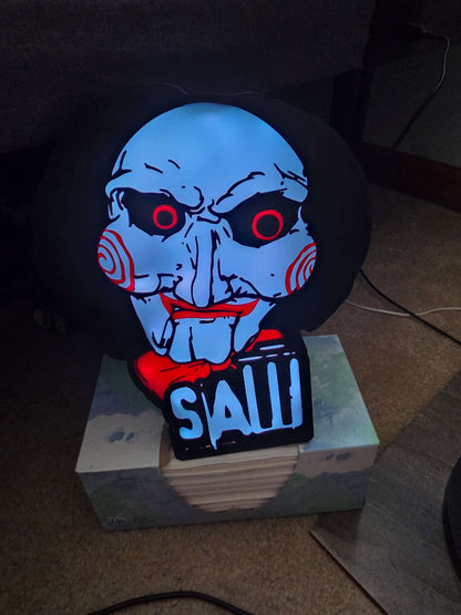 10-inch saw lightbox with horror icon motif illuminated by ONN LED and remote control