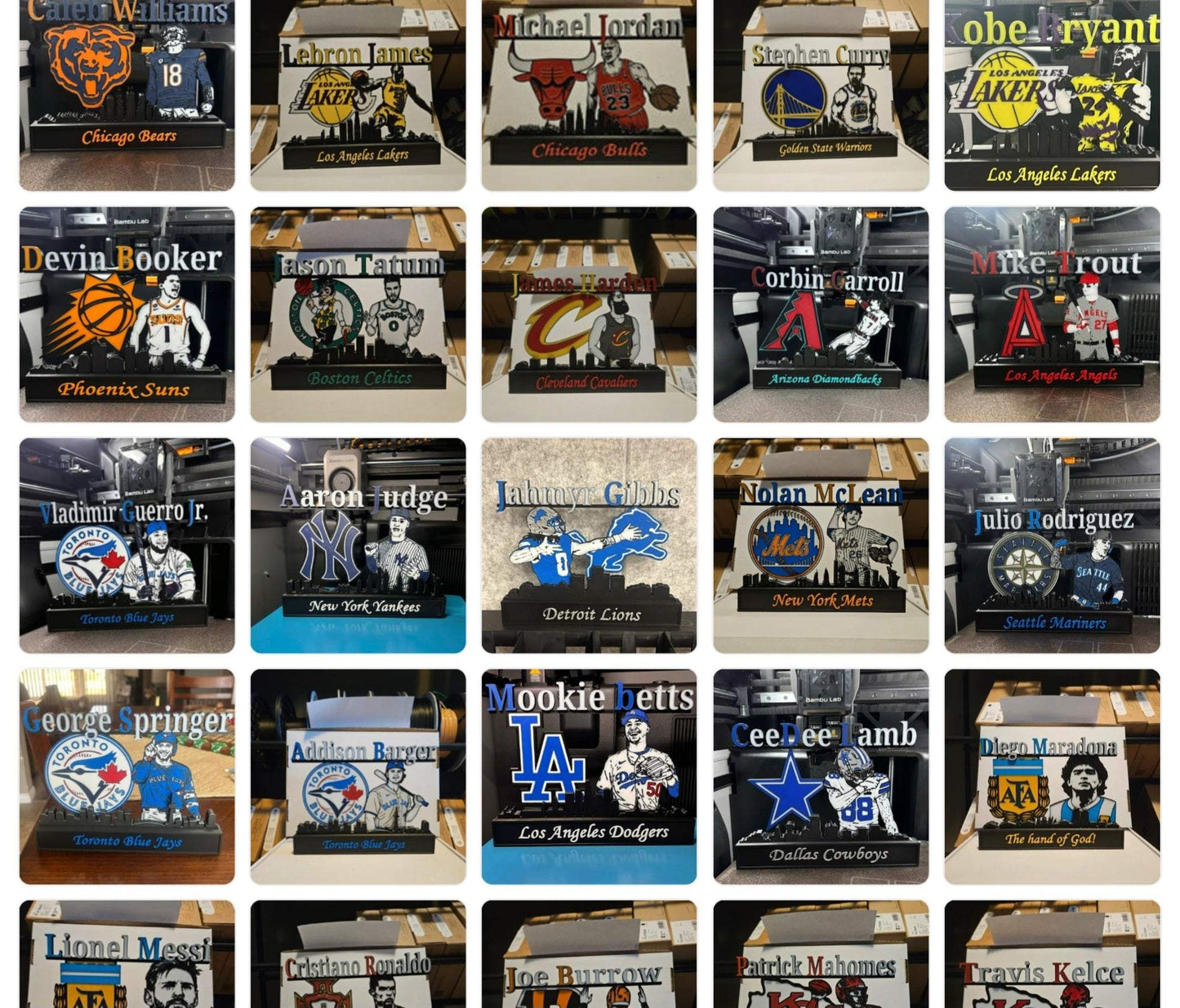 All sports 10 inch nameplate featuring NFL, NBA, and MLB athletes like Jordan, Kobe, LeBron, Curry, Ohtani, and Brady