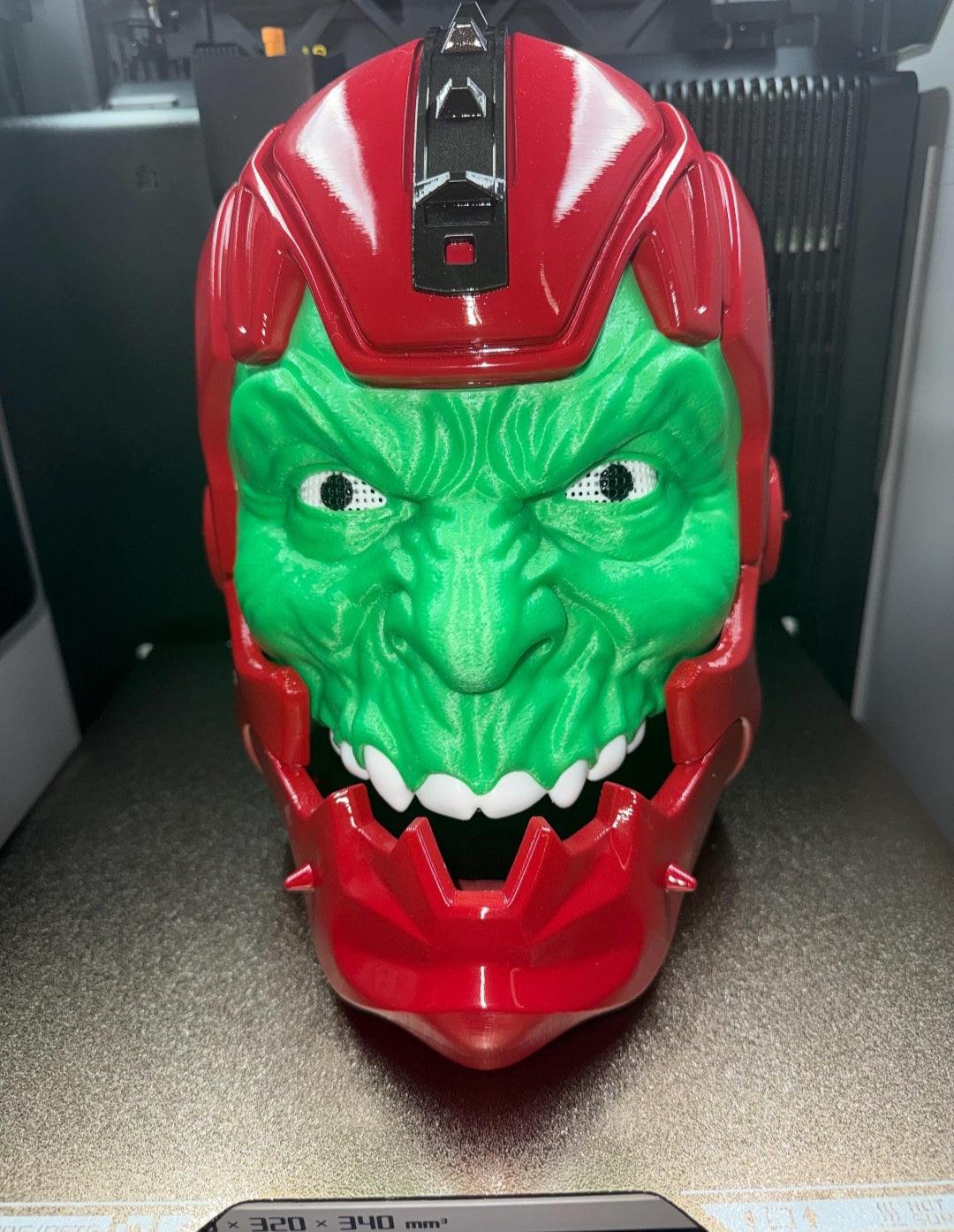 Trap jaw mask in light green, dark green, and Squidward styles with different colored helmets and magnets
