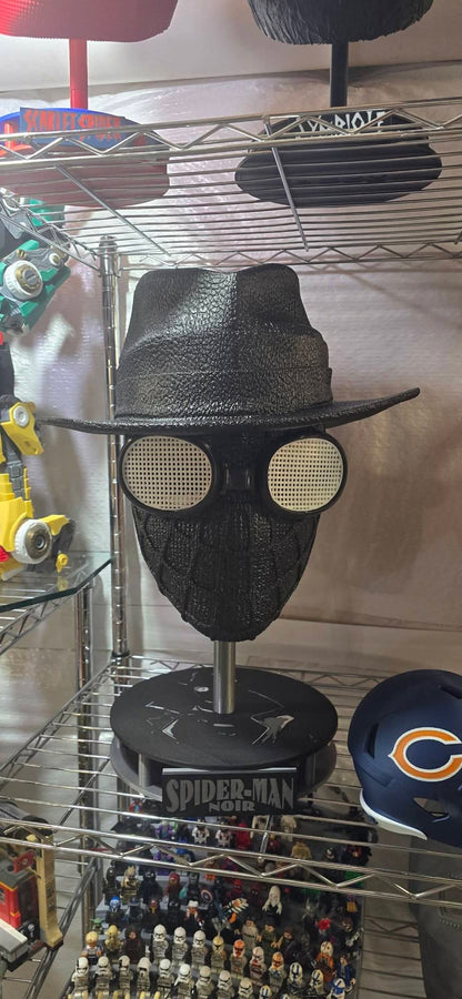 Spiderman noir mask with matching hat and white goggles set for cosplay