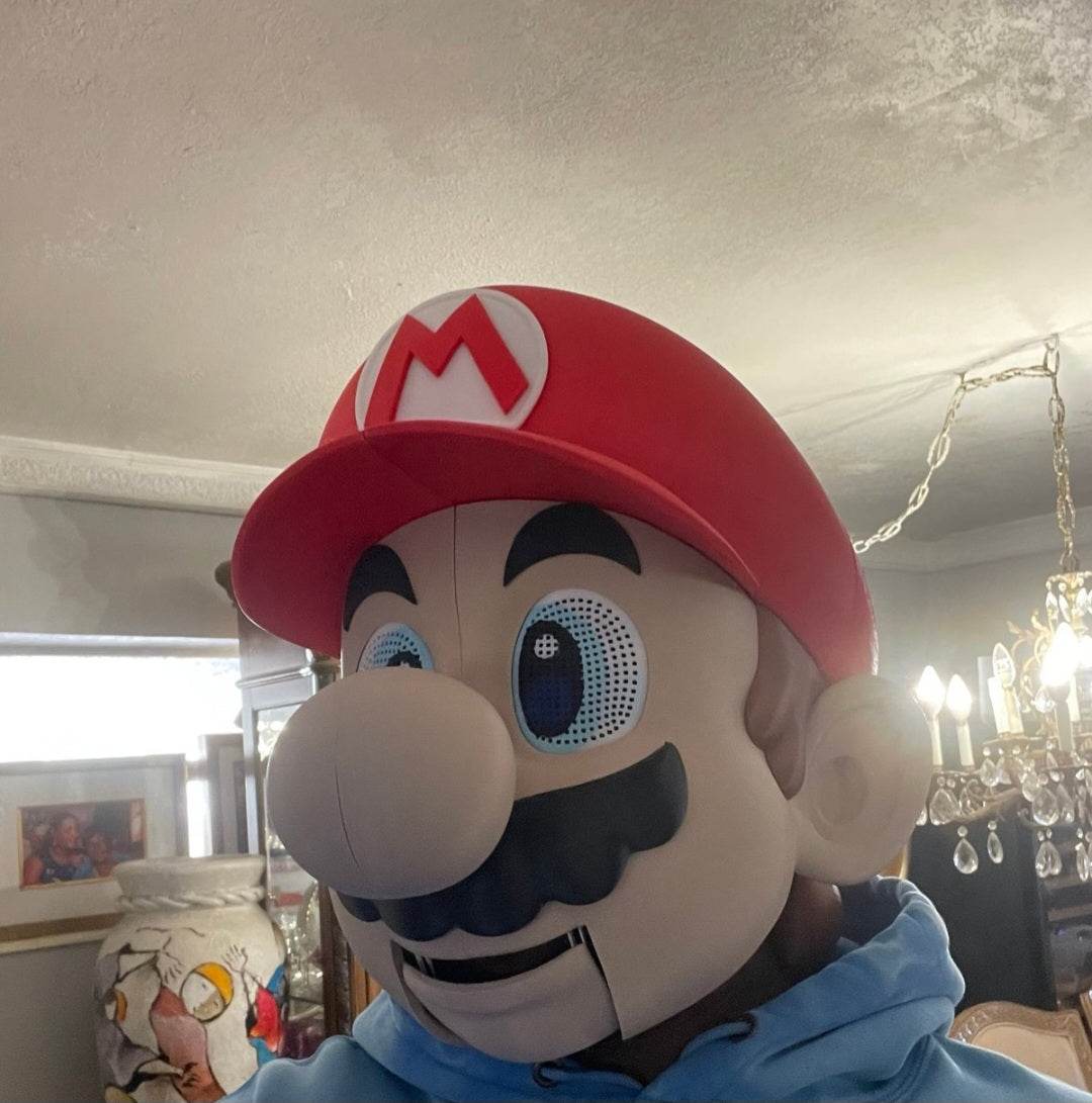 Mario the plumber video game mask with magnets, one size fits heads up to 24 inches for cosplay and parties