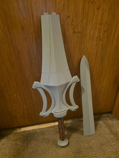 44-inch full-size Masters of the Universe He-Man sword kit in two pieces for snap-and-glue assembly
