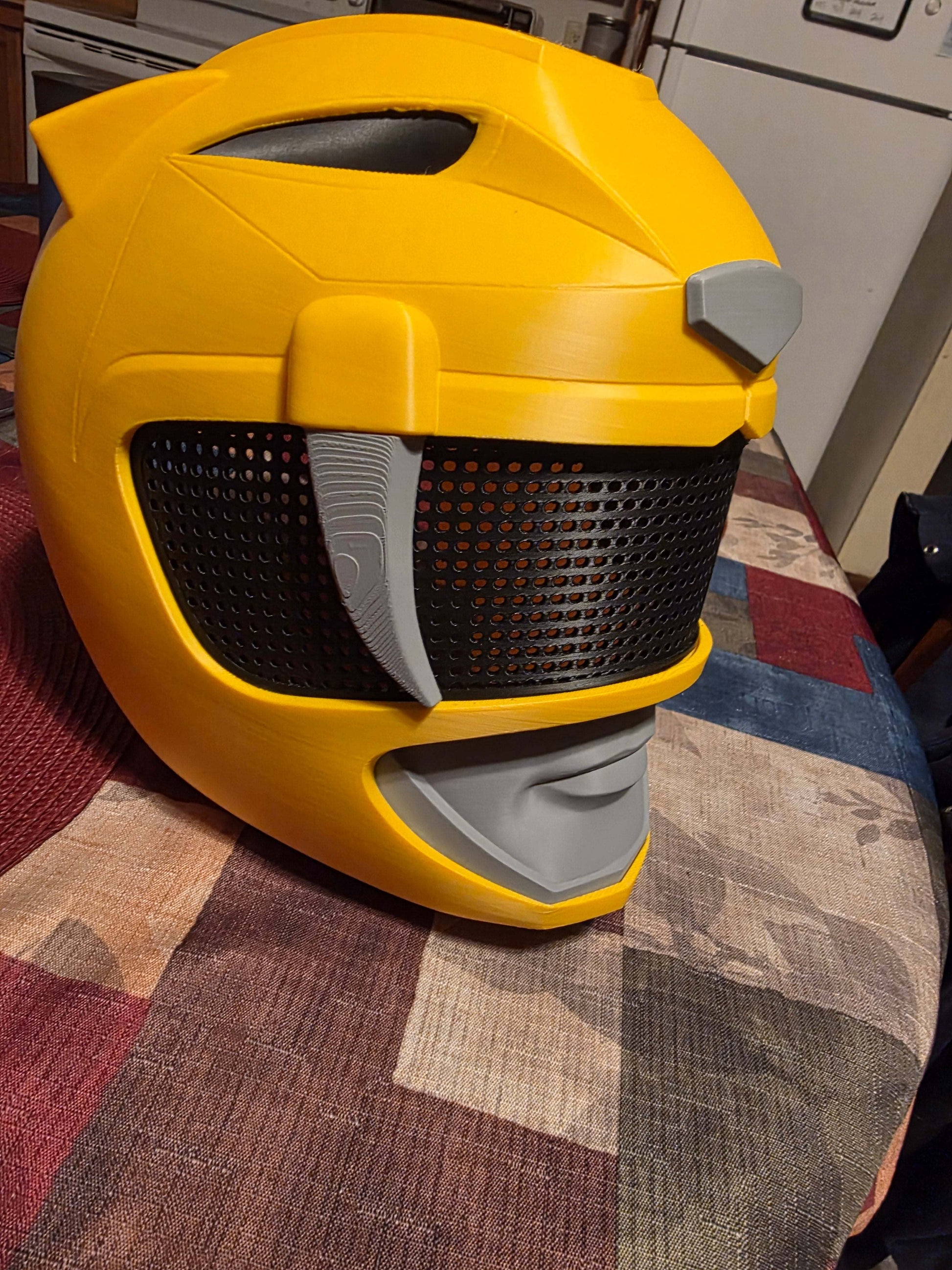 Yellow Power Ranger helmet mask with magnets, one size fits heads up to 24 inches