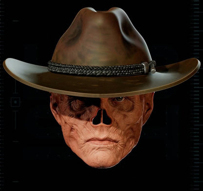 Fallout ghoul mask with hat and standard nose, magnet attachments, unpainted color
