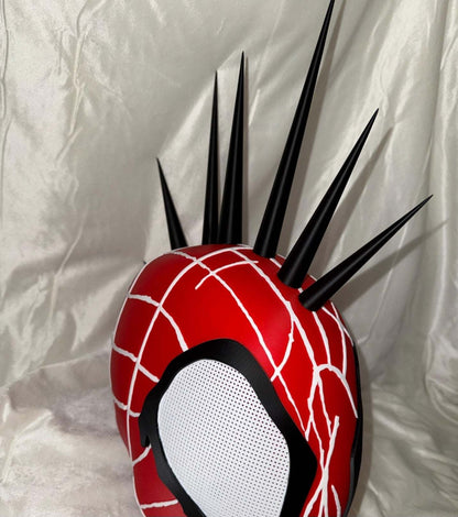 Spiderpunk helmet mask with magnetic spikes and black or white line color options