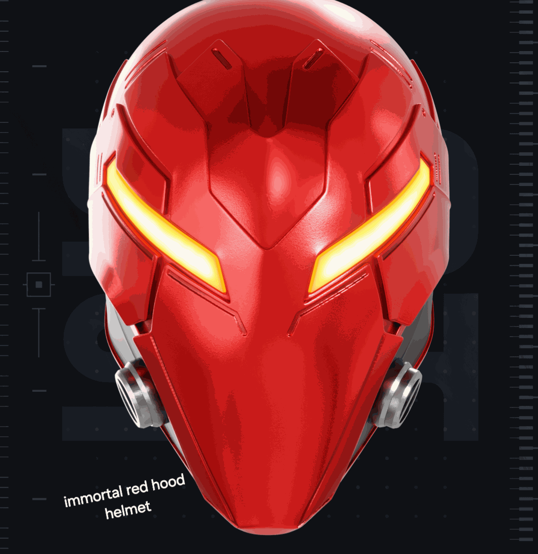 Immortal Red Hood helmet mask in bold red, one size fits up to 24" head