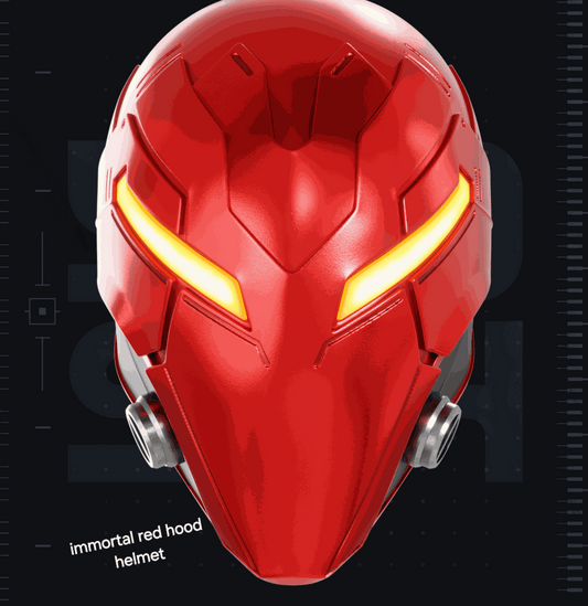 Immortal Red Hood helmet mask in bold red, one size fits up to 24" head