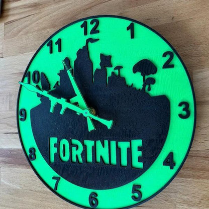10-inch customizable wall clock featuring Star Wars, Spiderman, Stranger Things, Pokémon, Fortnite, Minecraft, and Harley-Davidson designs