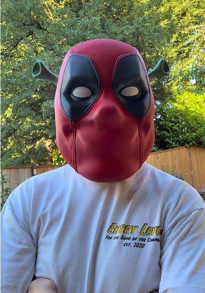 Limited-edition Shrekpool mask combining Shrek and Deadpool design fitting heads up to 24 inches