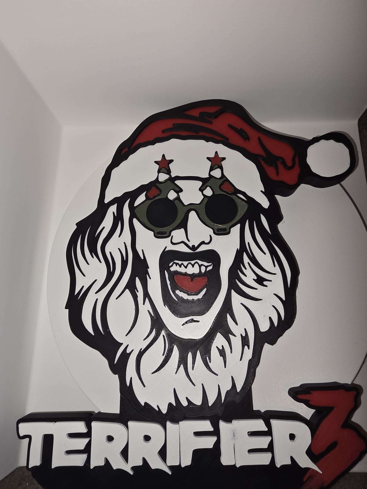 10" terrifier art the clown santa suit logo smaller head with logo horror halloween by 3dCurioPrints