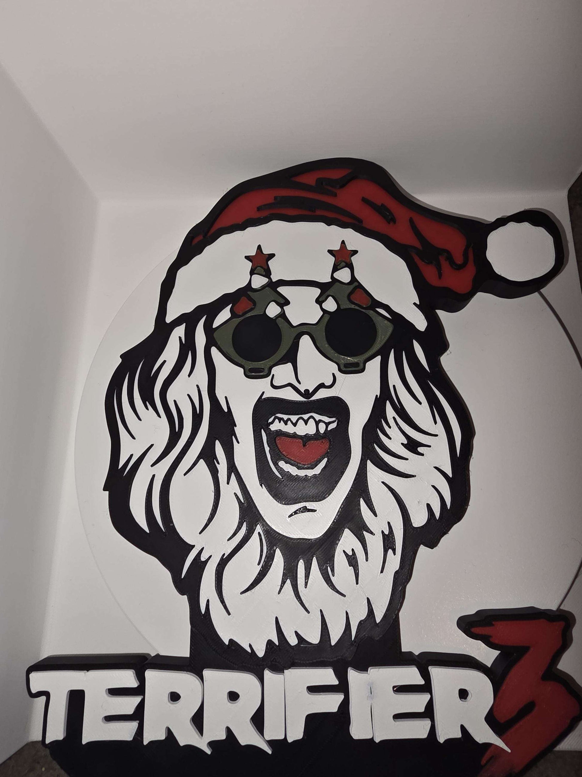 10" terrifier art the clown santa suit logo smaller head with logo horror halloween by 3dCurioPrints