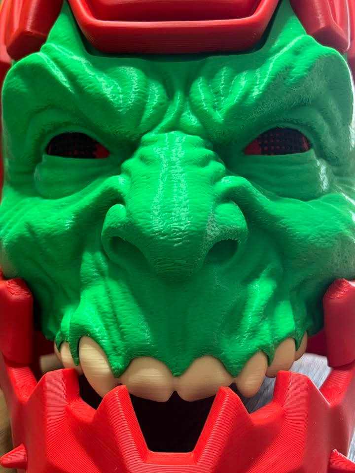 Trap jaw mask with magnets in light green, dark green, and squidward styles with pink helmets