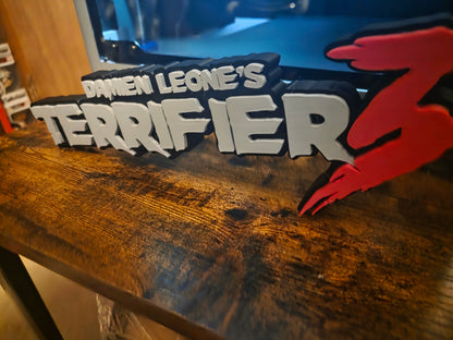 12-inch grey Terrifier 3 logo sign art featuring The Clown for horror decor
