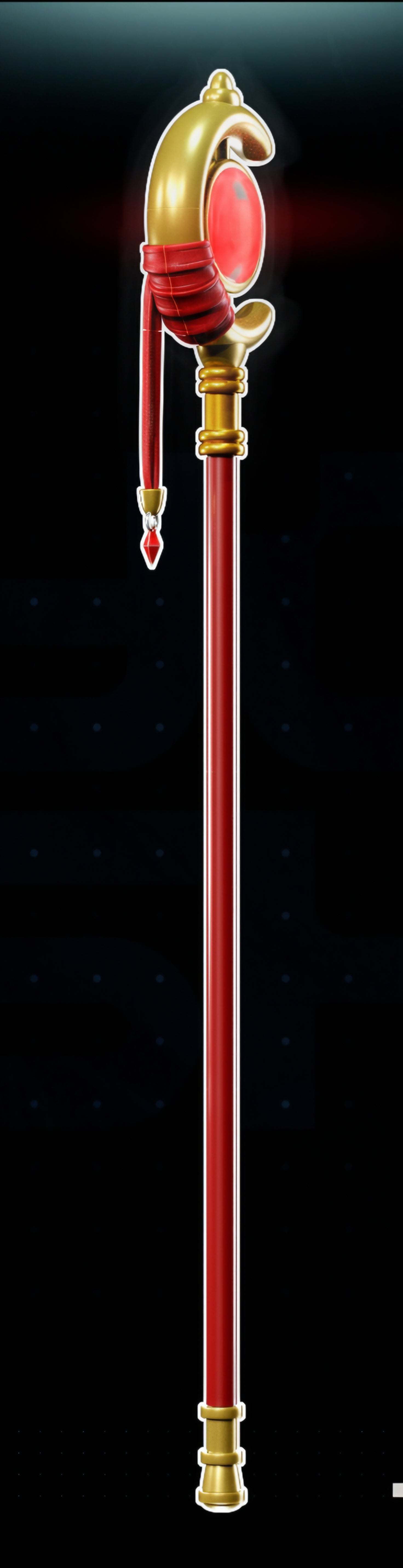 Red opaque Frieren staff cosplay prop from Beyond journeys end, two-piece design for easy assembly and bold convention photos