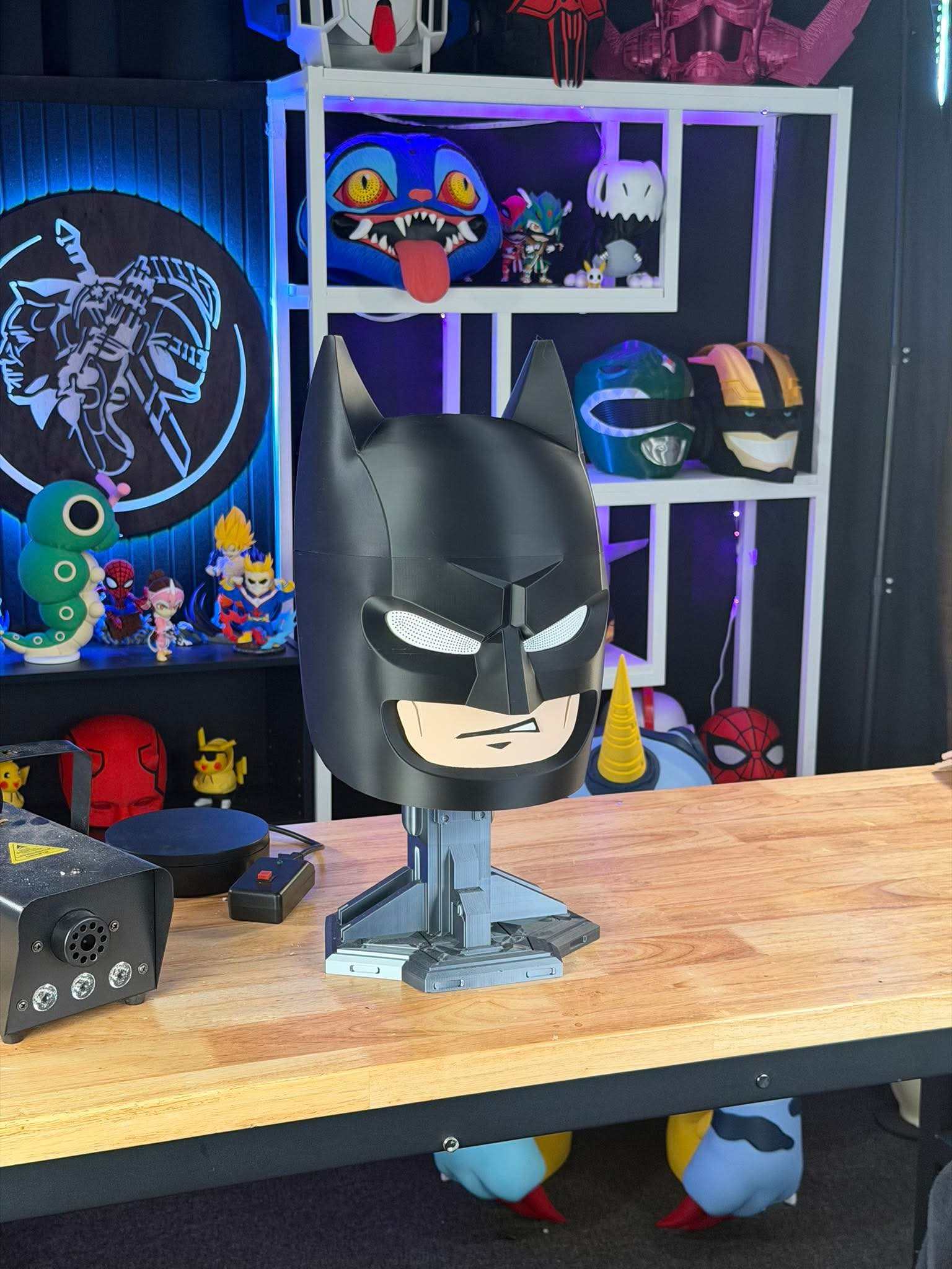 Full-size Lego vigilante mask with magnetic assembly inspired by Lego Batman