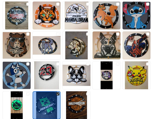 10-inch customizable wall clock featuring popular fandom designs like Star Wars, Spiderman, Pokémon, and Fortnite