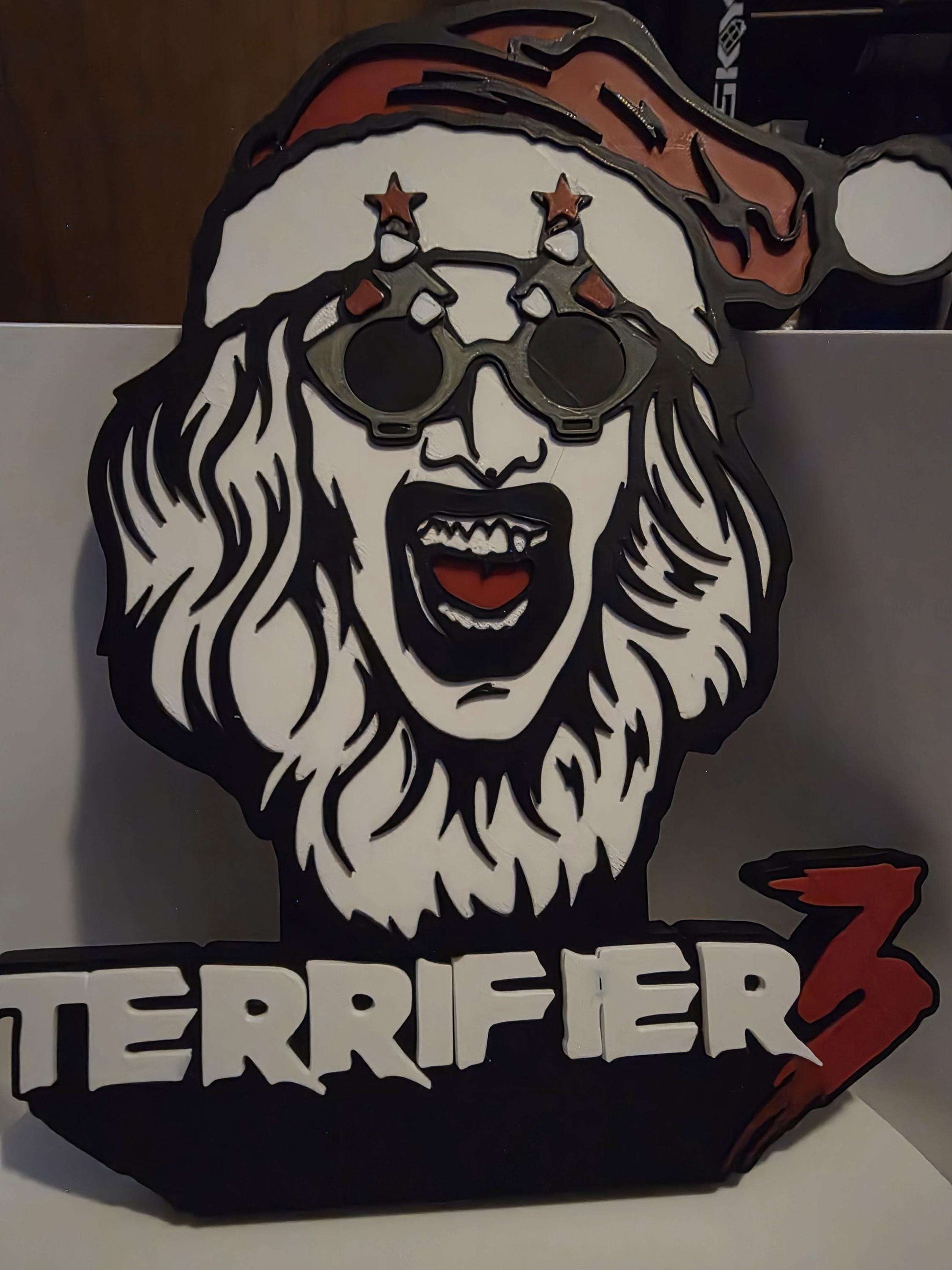 10" terrifier art the clown santa suit logo smaller head with logo horror halloween by 3dCurioPrints