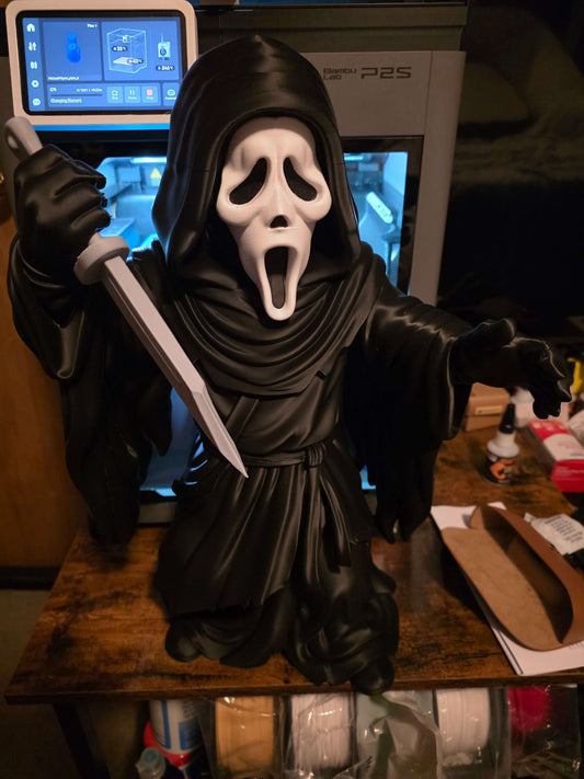 Massive 20-inch Scream Ghostface horror icon figure with elongated cloak and eerie mask