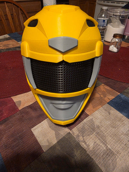 Yellow Power Ranger helmet mask with magnets fitting heads up to 24 inches