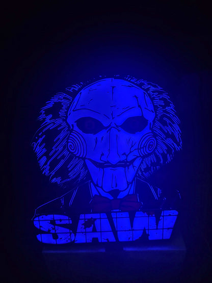 Large saw lightbox featuring ONN LED Billy the Puppet from horror movie Saw