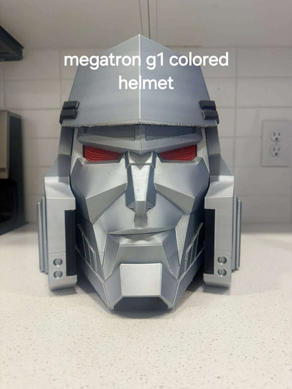 Megatron G1 grey helmet mask inspired by classic Transformers design for cosplay and display