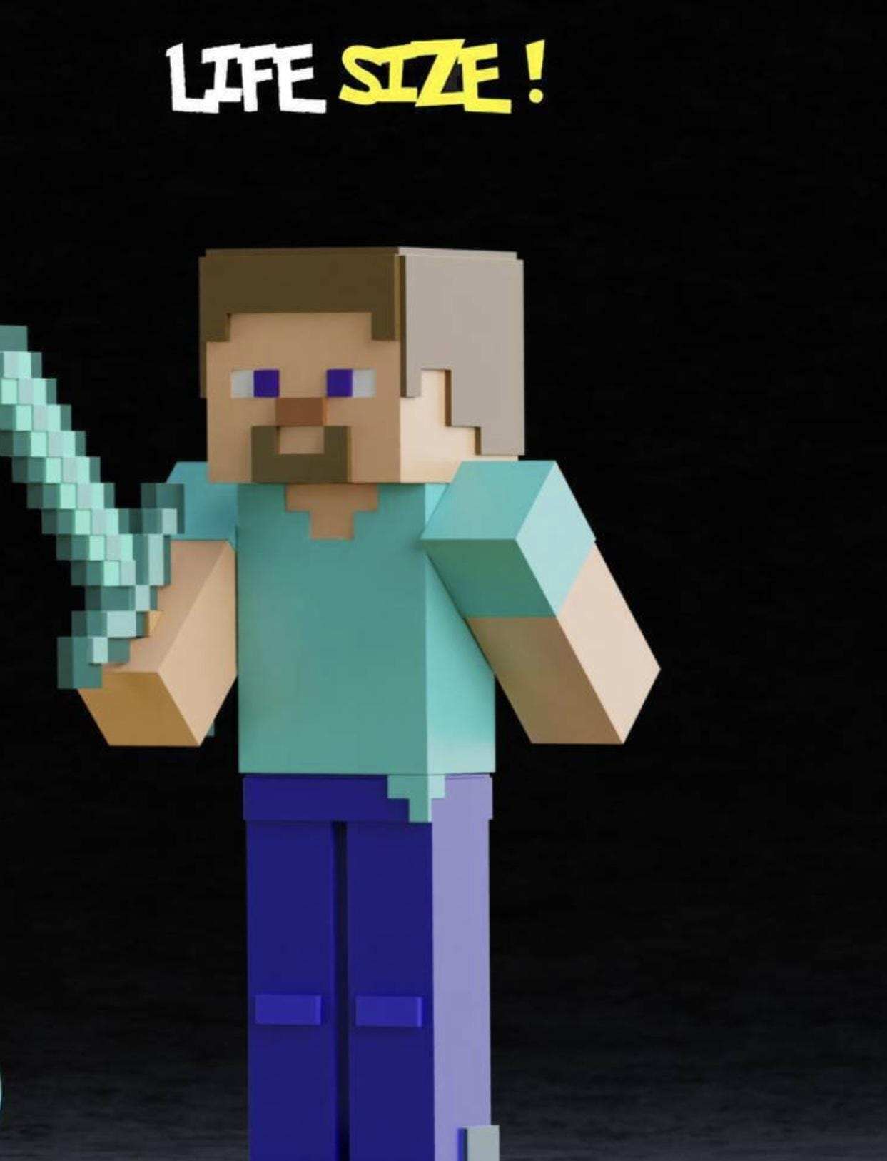 Large 1:1 3ft steve minecraft full size life size bust statue figure by 3dCurioPrints